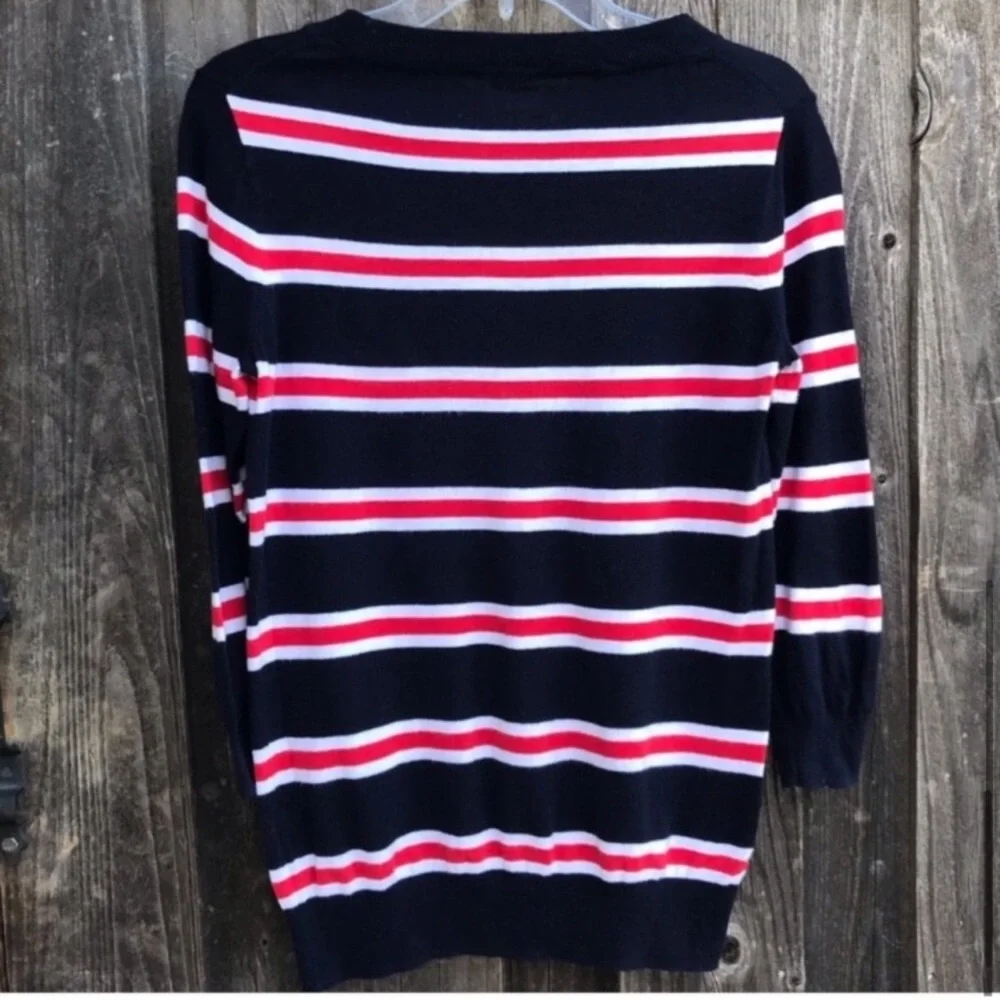 J. CREW Factory Navy Blue Red White Striped Cotton Sweater Size S